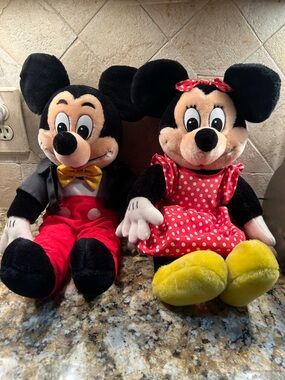 Vintage Disney Mickey & Minnie Plush Set - Black, Red, Yellow